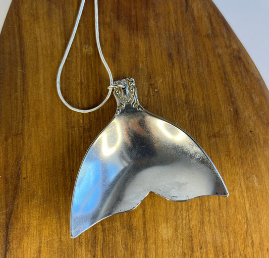 Silver Whale Tail, Mermaid Tail Pendant Hand Cut from Vintage, Antique Silver Spoon Bowl, Unique gift for her, Ocean/Sea/Water lover