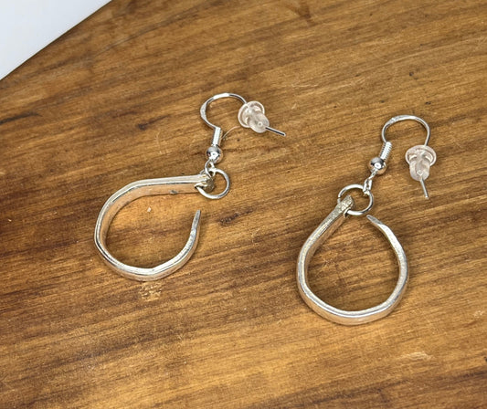 Silver Hoop Earrings made from repurposed vintage silverware fork tines.  Silverware jewelry, Unique gift for her.