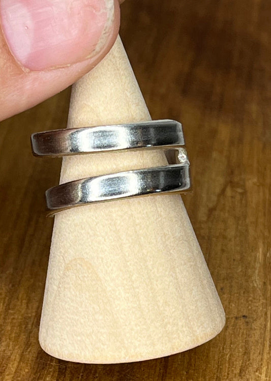 Silver Wrap Ring made from Vintage Silver plated fork tine with mountains hand stamped on the base, Silverware Jewelry, Spoon ring,