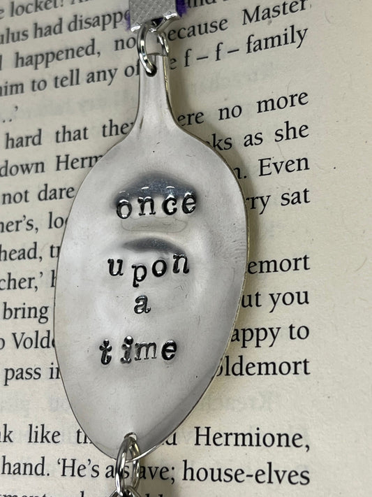 Spoon Metal Bookmark on elastic cord made from a Vintage Spoon with Once Upon a Time quote | Gift for Book lover, Unique Teacher Gift