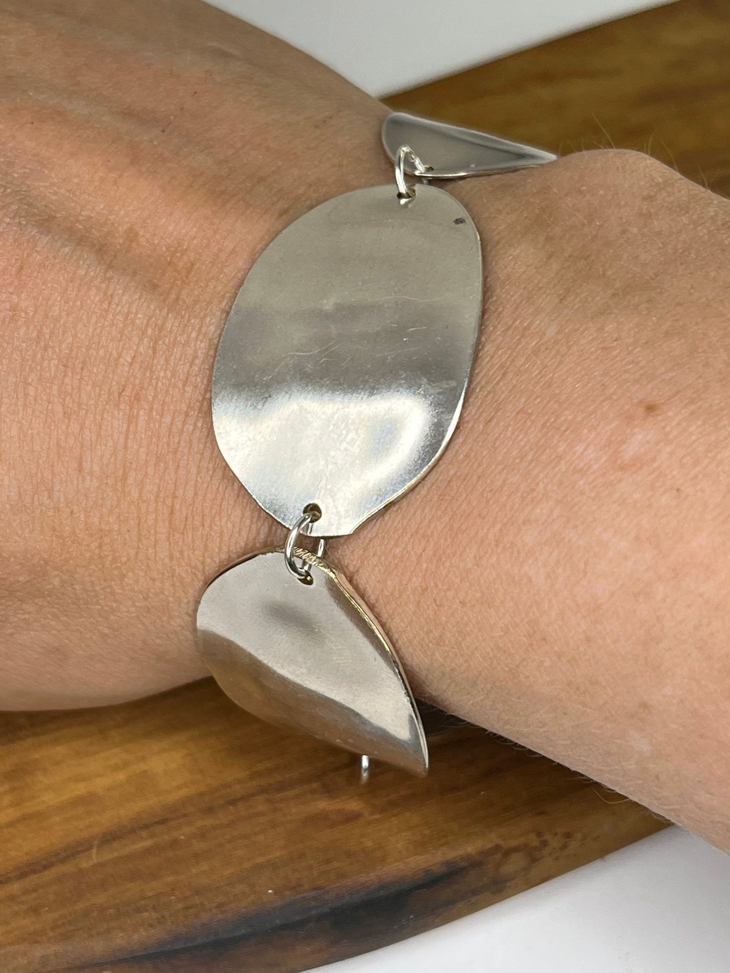 Silver bracelet made from vintage silver plate spoon bowls. Spoon jewelry, Unique and customizable gift for her