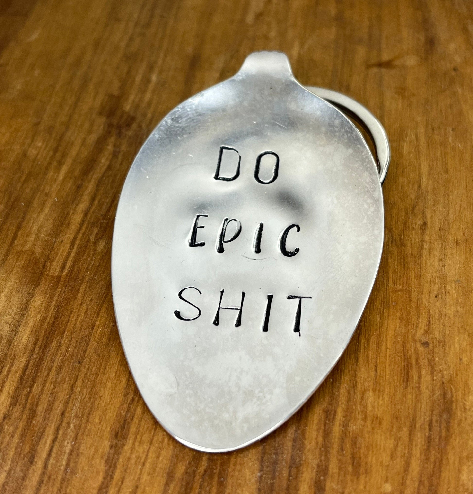 Unique Hand Stamped Metal Keychain Made from Antique Vintage Silver Plated Silverware Unique Gift for him, dad, son, boss