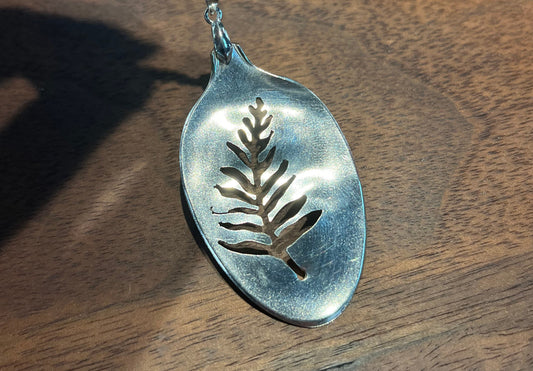 Fern Pendant Hand cut from vintage spoon bowl, silver necklace pendant for her, tree necklace, nature lover gift