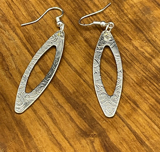 Silver drop earrings made from vintage silver plated trays, Silverware Jewelry, Unique Gift for her, Silver Drop Earrings