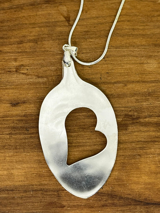 Heart Design Pendant made from Antique/Vintage Silver Plated Flattened Spoon Bowl