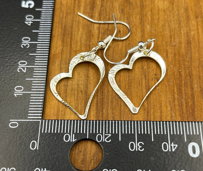 Silver heart earrings made from vintage silver plated trays, Silverware Jewelry, Unique Gift for her, Silver Drop Earrings