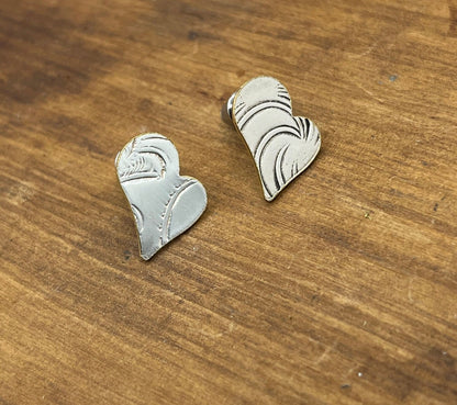 Silver Heart Stud Earrings made from Vintage Silver Plated Trays - Beautiful Unique Gift for Her - One of a Kind Jewelry