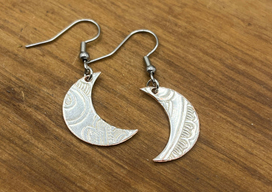 Silver Moon Earrings Made from Vintage Silver Plated Trays, Silverware Jewelry, Unique Gift for her, Silver Drop Earrings