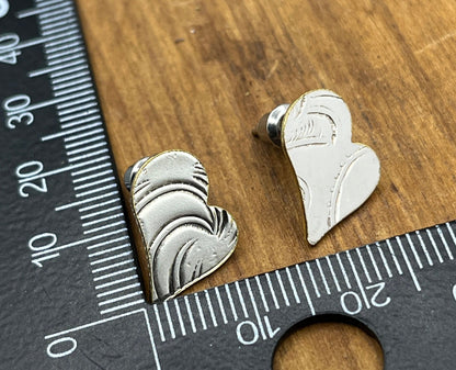 Silver Heart Stud Earrings made from Vintage Silver Plated Trays - Beautiful Unique Gift for Her - One of a Kind Jewelry