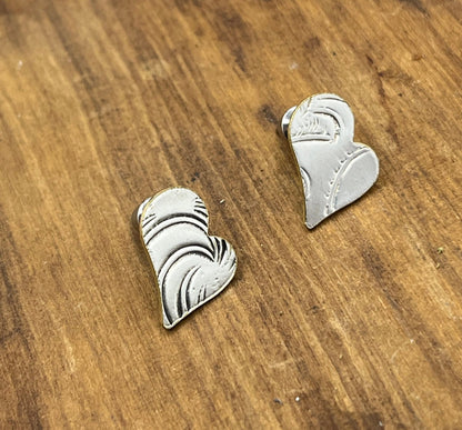 Silver Heart Stud Earrings made from Vintage Silver Plated Trays - Beautiful Unique Gift for Her - One of a Kind Jewelry