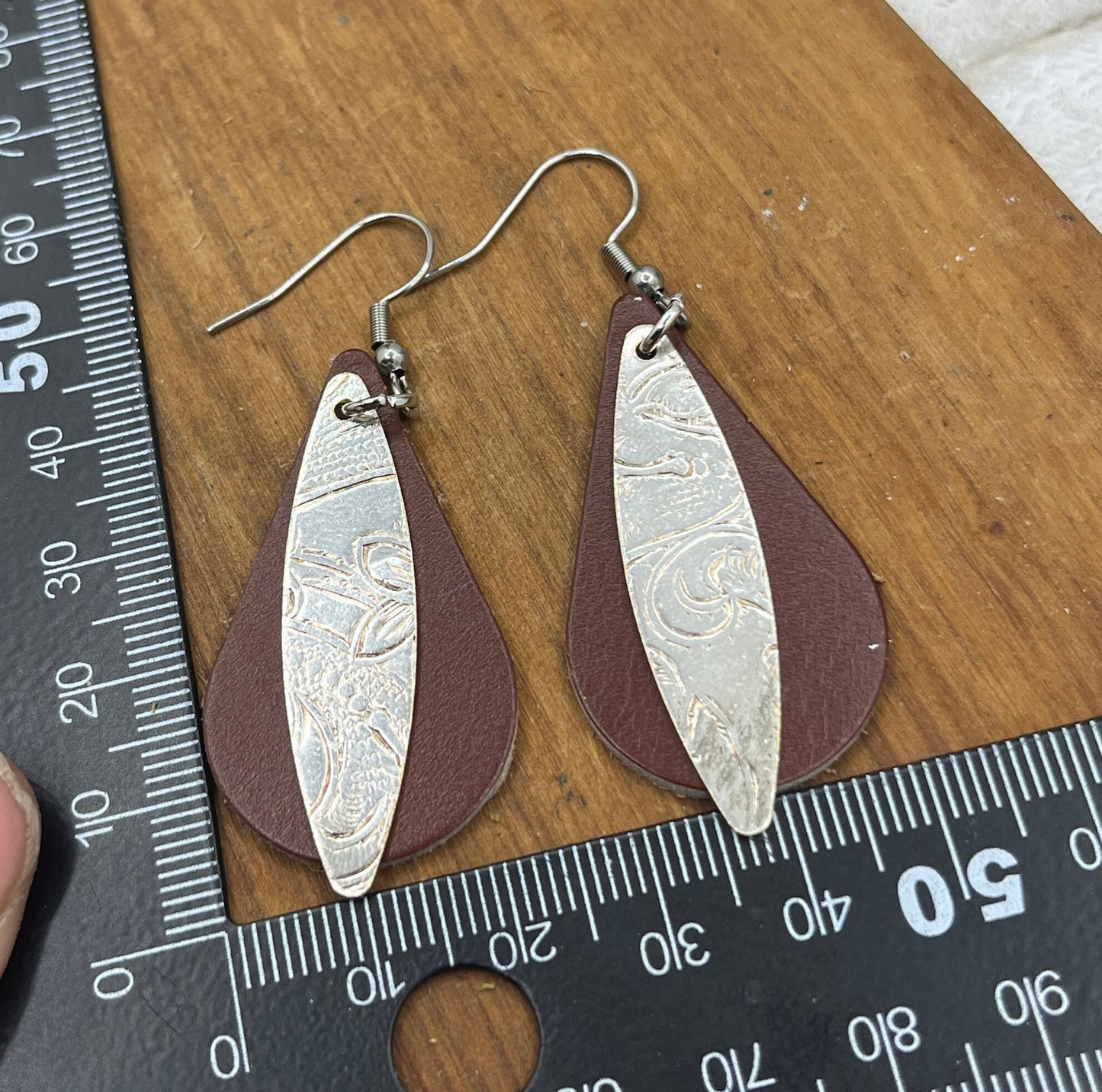 Silver and Leather Earrings Made from Antique Silver Trays and Repurposed Leather, Boho Style Jewelry Accessories, Unique and One of a Kind