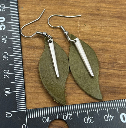 Leaf Silver and Leather Earrings Made from Antique Silver Fork Tines and Repurposed Leather, Unique Boho Style Jewelry Accessories